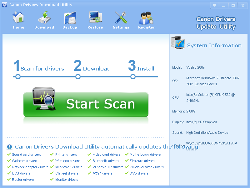 Click to view Canon Drivers Download Utility 3.5.8 screenshot
