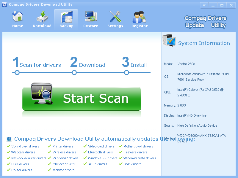 Click to view Compaq Drivers Download Utility 3.6.1 screenshot