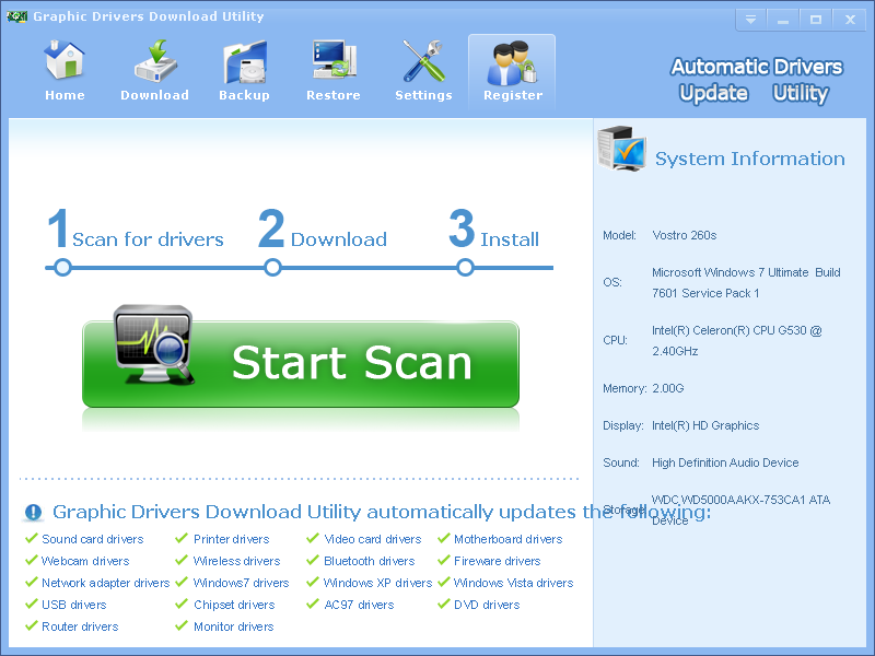 Click to view Graphic Drivers Download Utility 3.6.5 screenshot