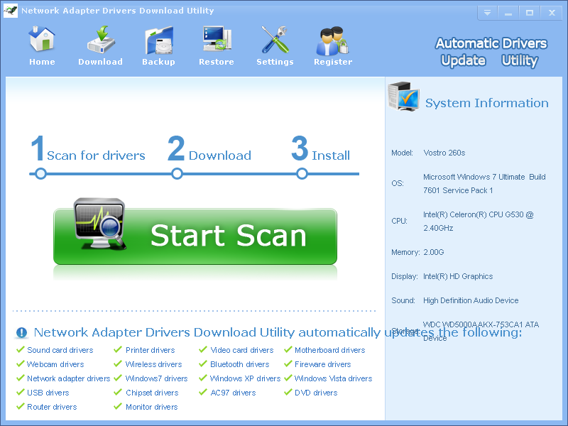 Click to view Network Adapter Drivers Download Utility 3.6.1 screenshot