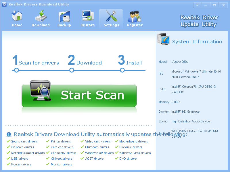 Click to view Realtek Drivers Download Utility 3.3.3 screenshot