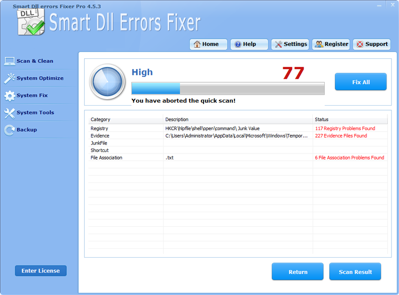 Click to view Smart Dll Errors Fixer Pro 4.5.3 screenshot