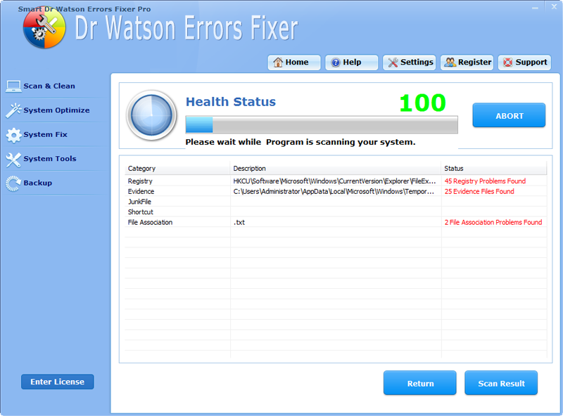 Click to view Smart Dr Watson Errors Fixer Pro 4.4.0 screenshot
