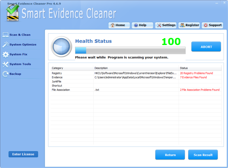 Click to view Smart Evidence Cleaner Pro 4.6.9 screenshot