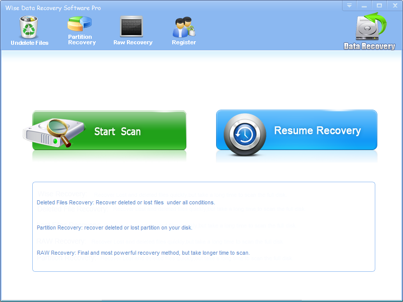 Click to view Wise Data Recovery Software 2.7.2 screenshot