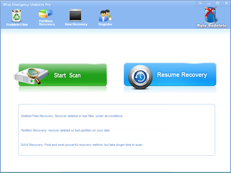 Click to view Wise Emergency Undelete 2.9.7 screenshot