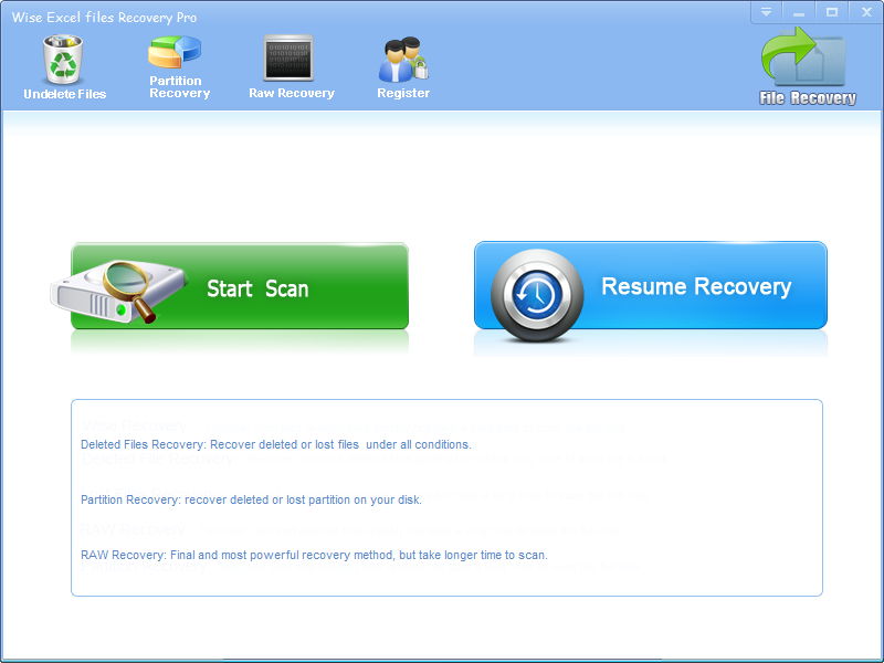 Click to view Wise Excel Files Recovery 2.9.9 screenshot