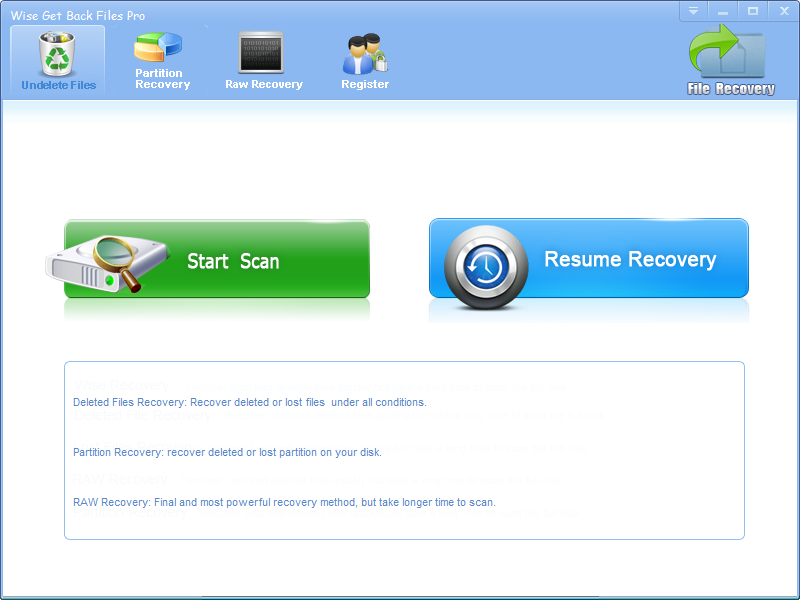 Click to view Wise Get Back Files 2.8.7 screenshot