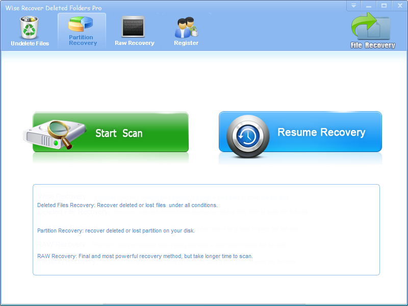 Click to view Wise Recover Deleted Folders 2.8.7 screenshot