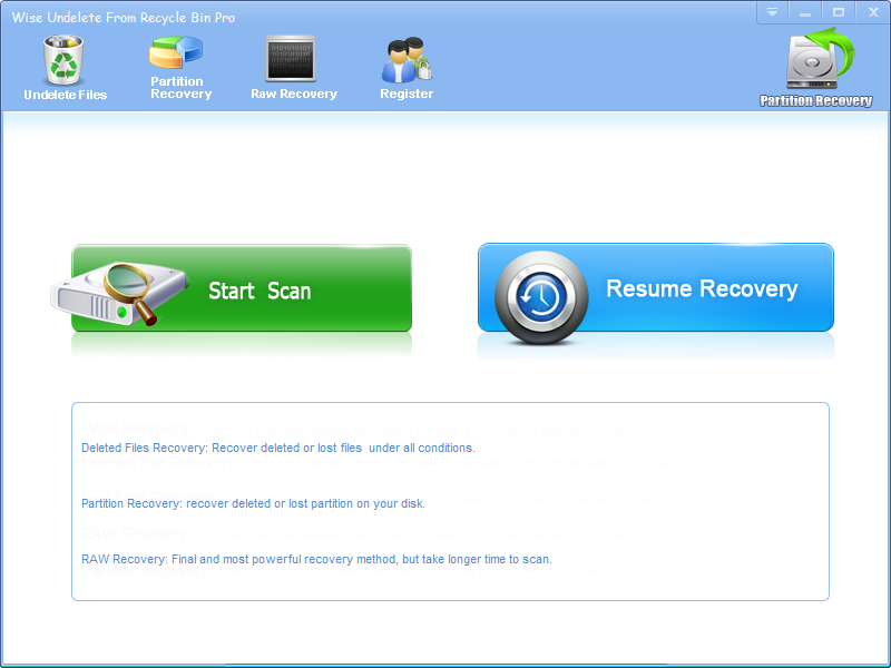 Click to view Wise Undelete From Recycle Bin 2.8.5 screenshot