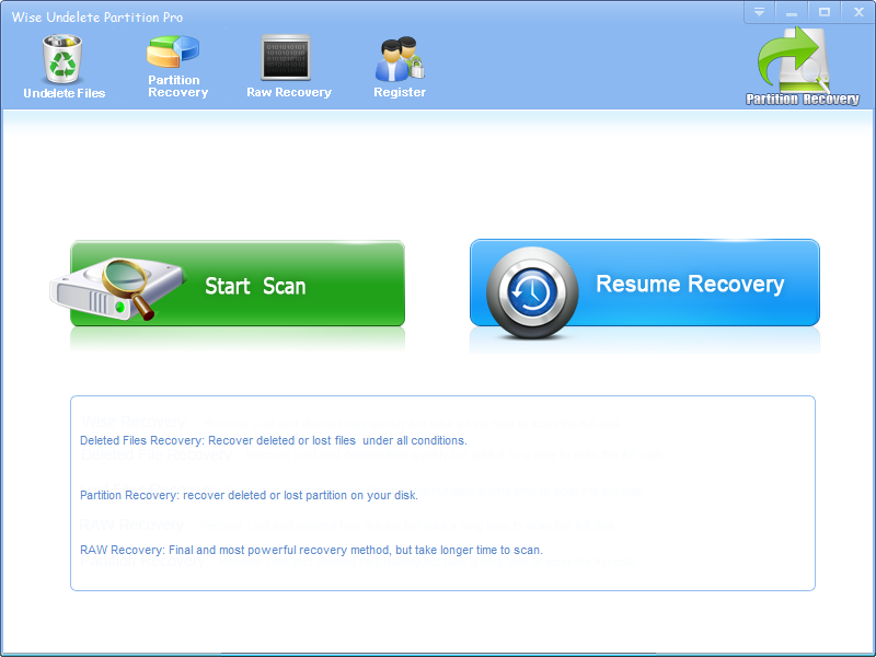 Click to view Wise Undelete Partition 2.7.2 screenshot