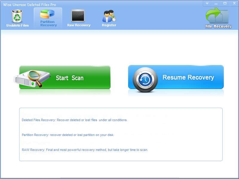 Click to view Wise Unerase Deleted Files 2.8.8 screenshot